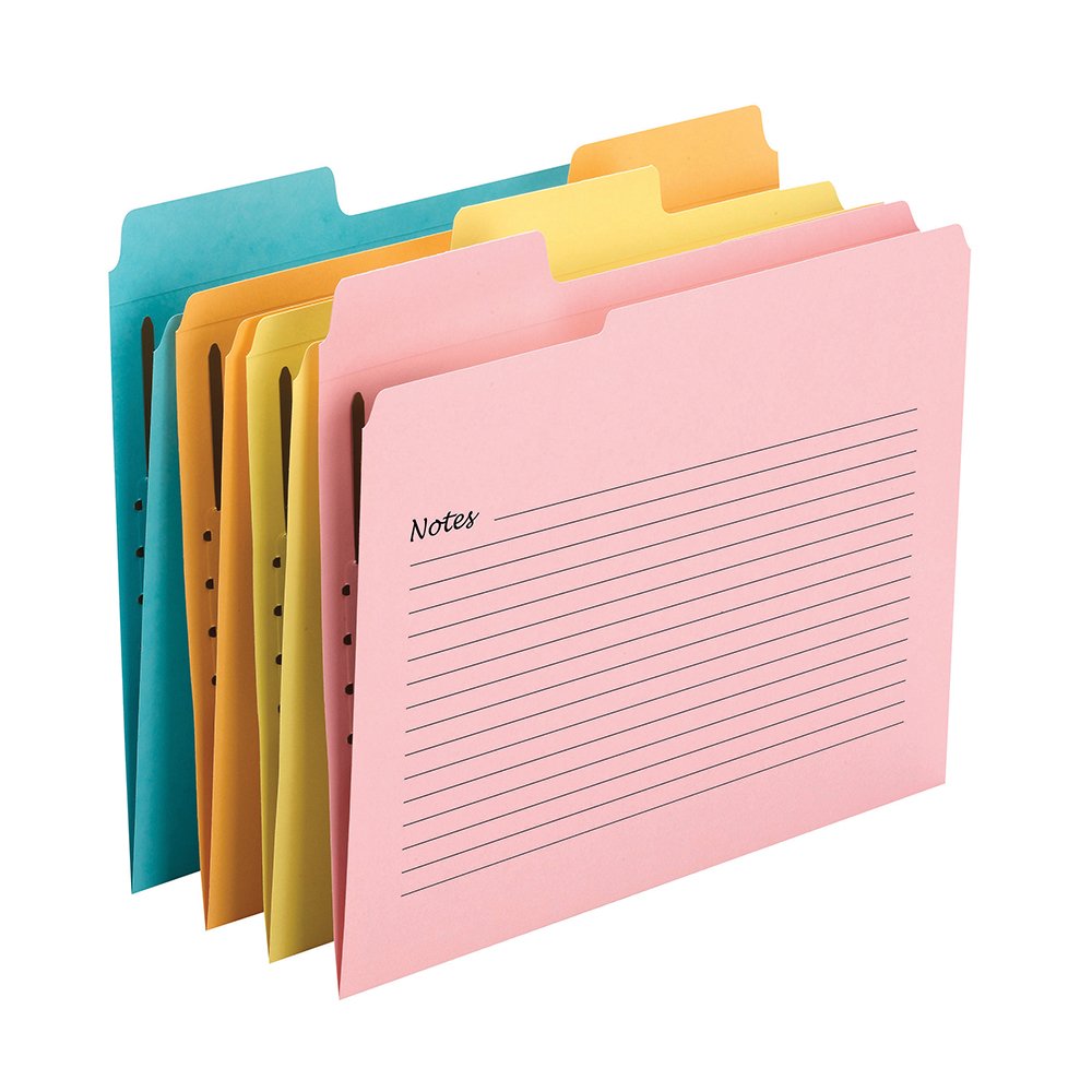 Smead SuperTab Notes Folder, One Fastener, Oversized 1/3-Cut Tab, Guide Height, Letter Size, Assorted Colors, 24 per Pack (11974)