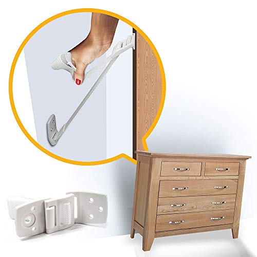 Skyla Homes - TV and Furniture Anchors (6-Pack) Anti Tip Wall Mount Straps for Baby Proof Safety, Best Adjustable Earthquake Resistant Strap, Safe Dresser n Bookshelf Child Proofing, Extra Secure Kit