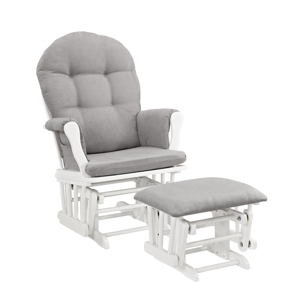 Book Cover Windsor Glider and Ottoman, White with Gray Cushion