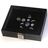 HUJI Glass Top Ring Display Showcase with 36 Slot Velvet Insert Liner Jewelry Organizer (1, 36 Slot Case)