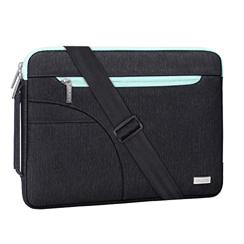 MOSISO Laptop Shoulder Bag Compatible with 13-13.3 inch MacBook Pro, MacBook Air, Notebook Computer, Polyester Briefcase Sleeve with Front Arc Pocket, Blue