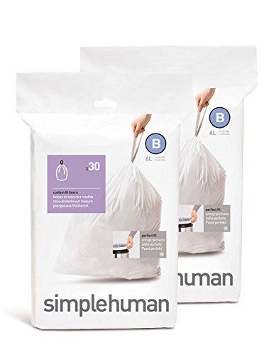 Book Cover simplehuman Custom Fit Trash Can Liner B, 6 Liters / 1.6 Gallons, 30-Count (Pack of 2)