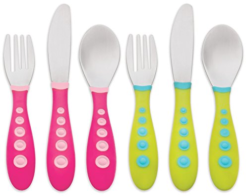 NUK Stainless Steel Tip Kiddy Cutlery 6-Piece Set, Pink/Green