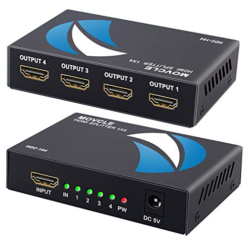 Book Cover HDMI Splitter 1 in 4 out Movcle Full HD 1080P 1X4 Port Box Hub with Adapter v1.4 Powered Certified for 3D Support