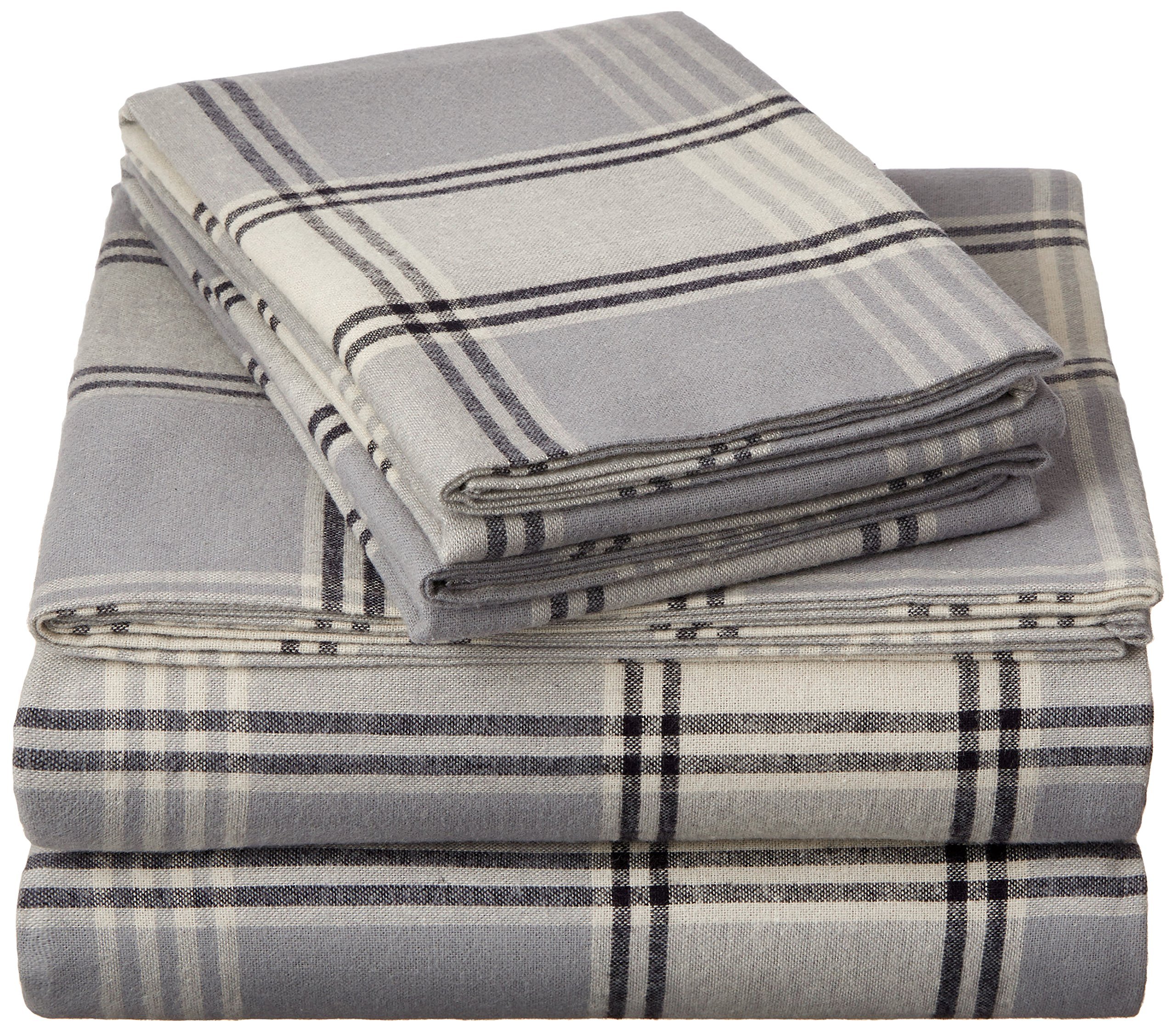 Book Cover Amazon Brand – Pinzon Plaid Flannel Bed Sheet Set - Twin, Grey Plaid Sheet Set Grey Plaid Twin