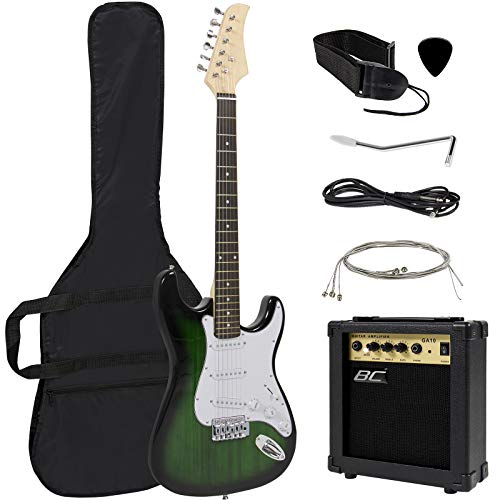 Best Choice Products 39in Full Size Beginner Electric Guitar Starter Kit with Case, Strap, 10W Amp, Strings, Pick, Tremolo Bar (Green)