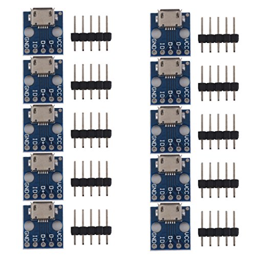 MagiDeal 10pcs Female MICRO USB to DIP 5-Pin Pinboard 2.54mm micro USB type