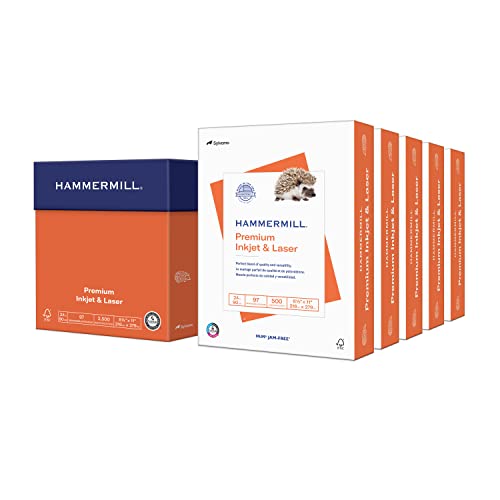 Hammermill Printer Paper, Premium Inkjet & Laser Paper 24 Lb, 8.5 x 11 - 5 Ream (2,500 Sheets) - 97 Bright, Made in the USA, 166140C 5 Ream | 2500 Sheets 24 lb Ink - Laser