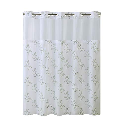 Book Cover Hookless RBH40MY028 Spring Leaves Shower Curtain with Peva Liner - Bright White