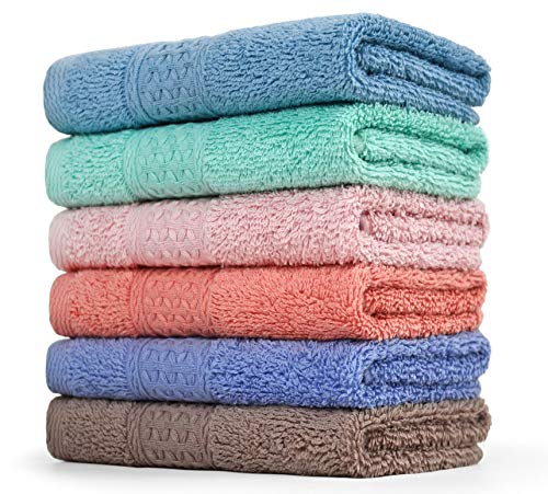 Book Cover Cleanbear Face-Cloth Washcloths Set,100% Cotton, High Absorbent, 6-Pack 6 Colors, Size13 x13-Multi Color