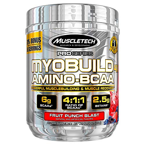 Post Workout BCAA Amino Acids | MuscleTech Myobuild Amino BCAAs | Muscle Builder & Muscle Recovery Powder | Featuring Taurine & Betaine | BCAAs Amino Acids Supplement | Fruit Punch (36 Servings)