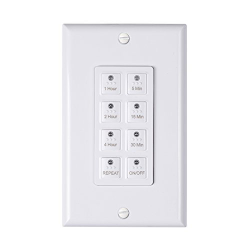 BN-LINK Countdown Digital in-Wall Timer Switch with Push Button 5-15-30-60mins, 2-4hours,for Bathroom Fan,in-Wall Light Timer, Neutral Required, Free Wall Plate, White,