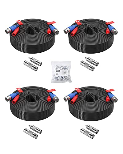 ZOSI 4 Pack 100ft (30 Meters) 2-in-1 Video Power Cable, BNC Extension Surveillance Camera Cables for Video Security Systems (Included 4X BNC Connectors and 4X RCA Adapters)