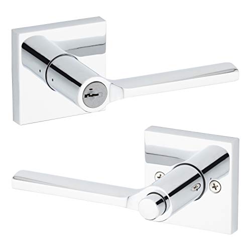Kwikset 91560-023 Lisbon Square Keyed Entry Lever Featuring SmartKey in Polished Chrome, 4.23" Grip Length