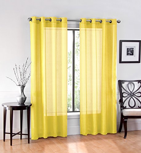 Ruthy's Textile 2 Piece Window Sheer Curtains Grommet Panels 54" X 84" Total 108" X 84" Inch Length for Bedroom/Living Room Color: Yellow