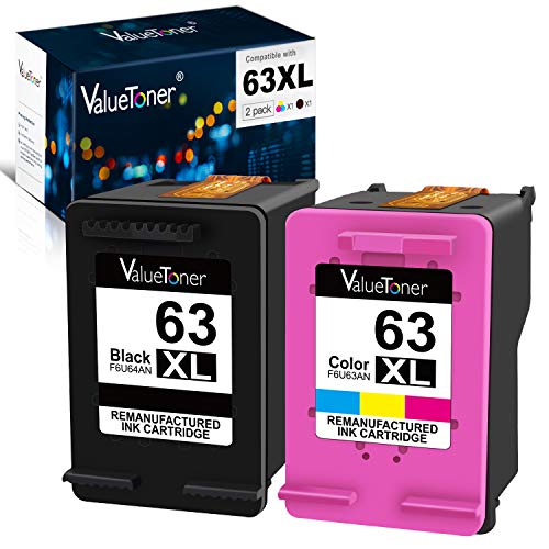 Book Cover Valuetoner Remanufactured Ink Cartridge Replacement for HP 63 XL 63XL to use with Envy 4520 4512 4516 Officejet 5252 5255 5258 4650 3830 3833 4655 Deskjet 1112 2132 3630 3632 3634 (1 Black, 1 Color)