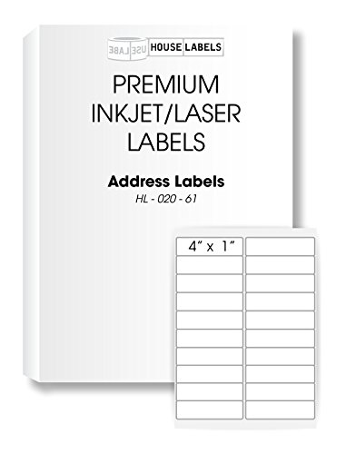 HouseLabels 400 Sheets; 8,000 Labels, 20-UP, Shipping/Mailing Labels (4.0" x 1.0") - BPA Free!