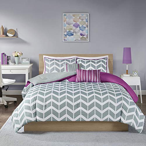 Book Cover Intelligent Design Cozy Comforter Set Geometric Design Modern All Season Vibrant Color Bedding Set with Matching Sham, Decorative Pillow, Twin/Twin XL, Nadia Purple 4 Piece