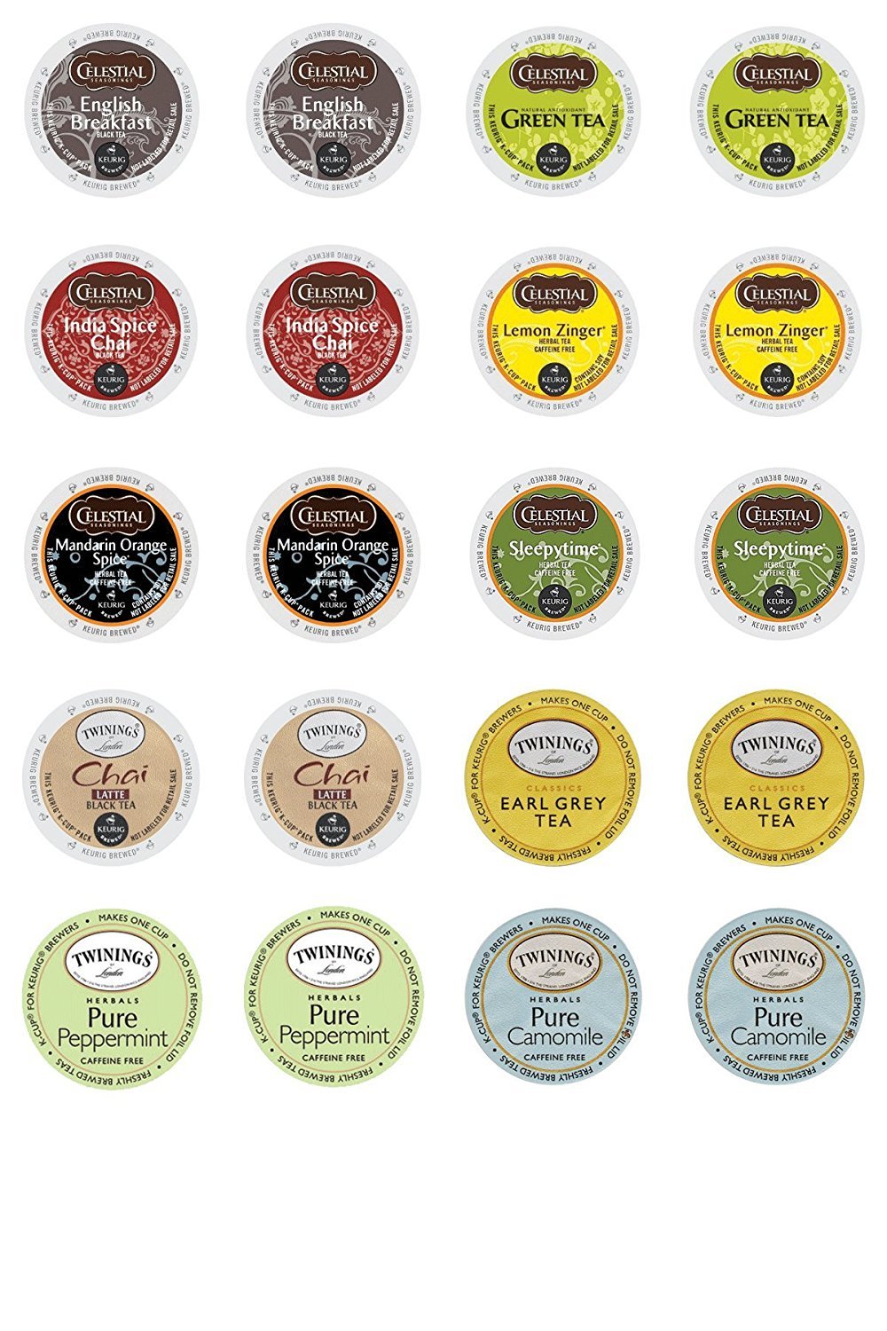 Twinings & Celestial Seasonings Hot Tea Variety Single Serve Sampler Pack - 20 Count/10 Flavors Per Box
