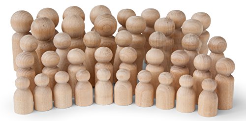 Book Cover Koalabu Natural Unfinished Wooden Peg Doll Bodies, Quality People Shapes, Great for Arts and Crafts, Birch and Maple Wood Turnings, Artist Set of 40 in 5 Different Shapes and Sizes