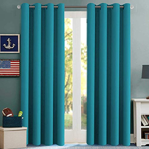 Book Cover H.Versailtex Thermal Insulated Blackout Curtains Innovated Microfiber Formaldehyde-Free Window Panels for Nursery, Grommet,52 by 84 - Inch - Turquoise Blue - Set of 2