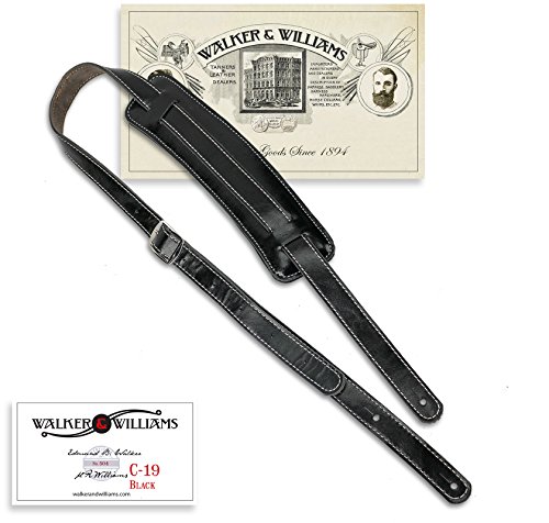 Walker & Williams C-19 Black Vintage Slash Style Rockabilly Strap Soft Leather Extra Long