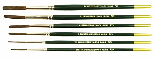 (6) Andrew Mack Brush Hannukaine Quill Brushes Series 79 Size XXS - XL Mixture Squirrel Taklon