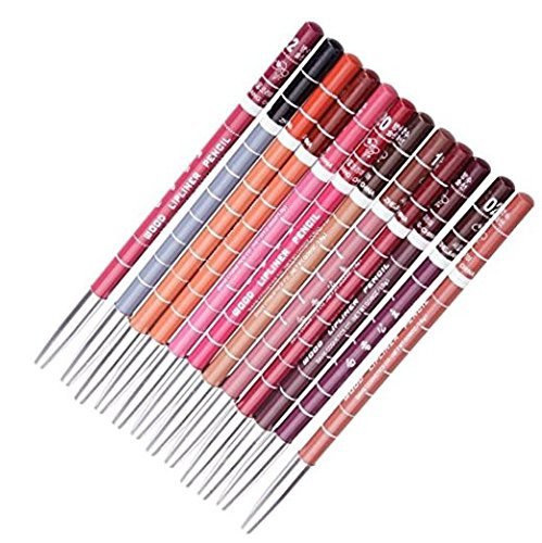 NYKKOLA Women's Professional Lipliner Waterproof Lip Liner Pencil 15CM 12 Colors And Lip Brush