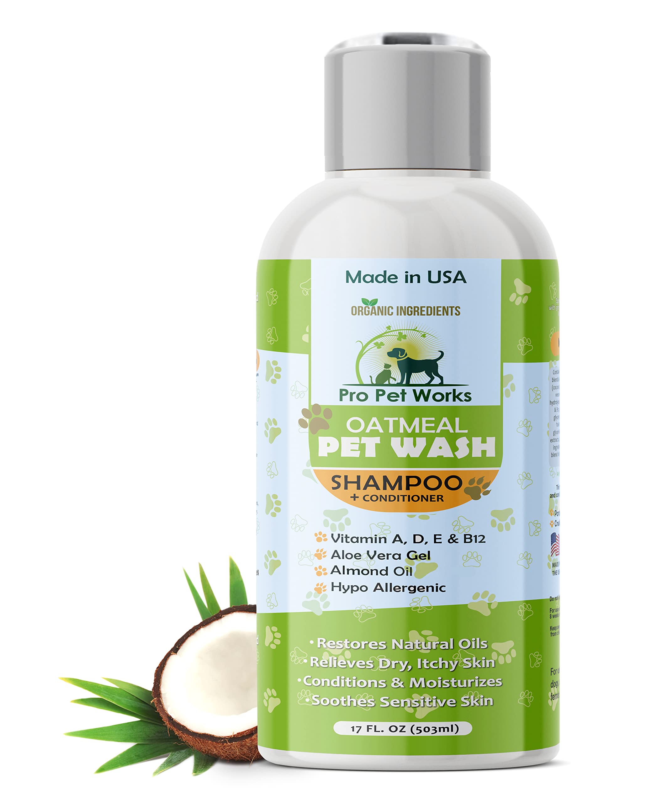 Pro Pet Works All Natural Soap Free 5 in 1 Oatmeal Dog Shampoo and Conditioner-Deshedding Formula for Dandruff Allergies & Itchy Dry Sensitive Skin-Puppy Grooming for Smelly Dogs -17oz Oatmeal Pet Wash 17oz