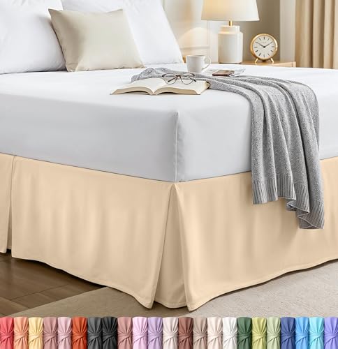 Utopia Bedding Bed Skirt - Soft Quadruple Pleated Dust Ruffle - Easy Fit with 16 Inch Tailored Drop - Hotel Quality, Shrinkage and Fade Resistant (King, Beige)