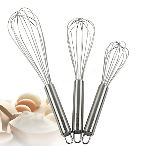 Book Cover CHICHIC 3Pcs 8 Inch, 10 Inch, 12 Inch Stainless Steel Whisk Kitchen Whisk Set Kitchen Whip Kitchen Utensils Wire Whisk Balloon Whisk Set for Blending, Whisking, Beating and Stirring