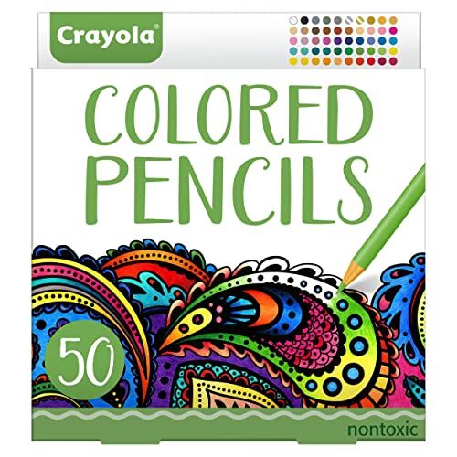 Book Cover Crayola Colored Pencils, Adult Coloring, Fun At Home Activities, 50 Count, Multicolor