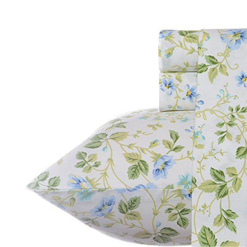 Laura Ashley Spring Bloom Pillowcase Sheet Set, King, Periwinkle