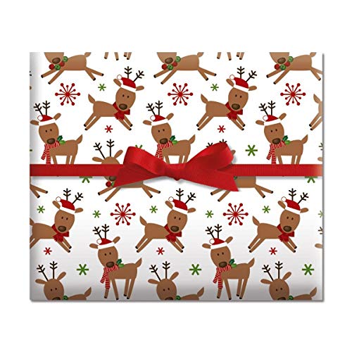 Book Cover Merry Reindeer Jumbo Rolled Christmas Gift Wrap - 1 Giant Roll, 23 Inches Wide by 35 feet Long, Heavyweight, Tear-Resistant, Holiday Wrapping Paper