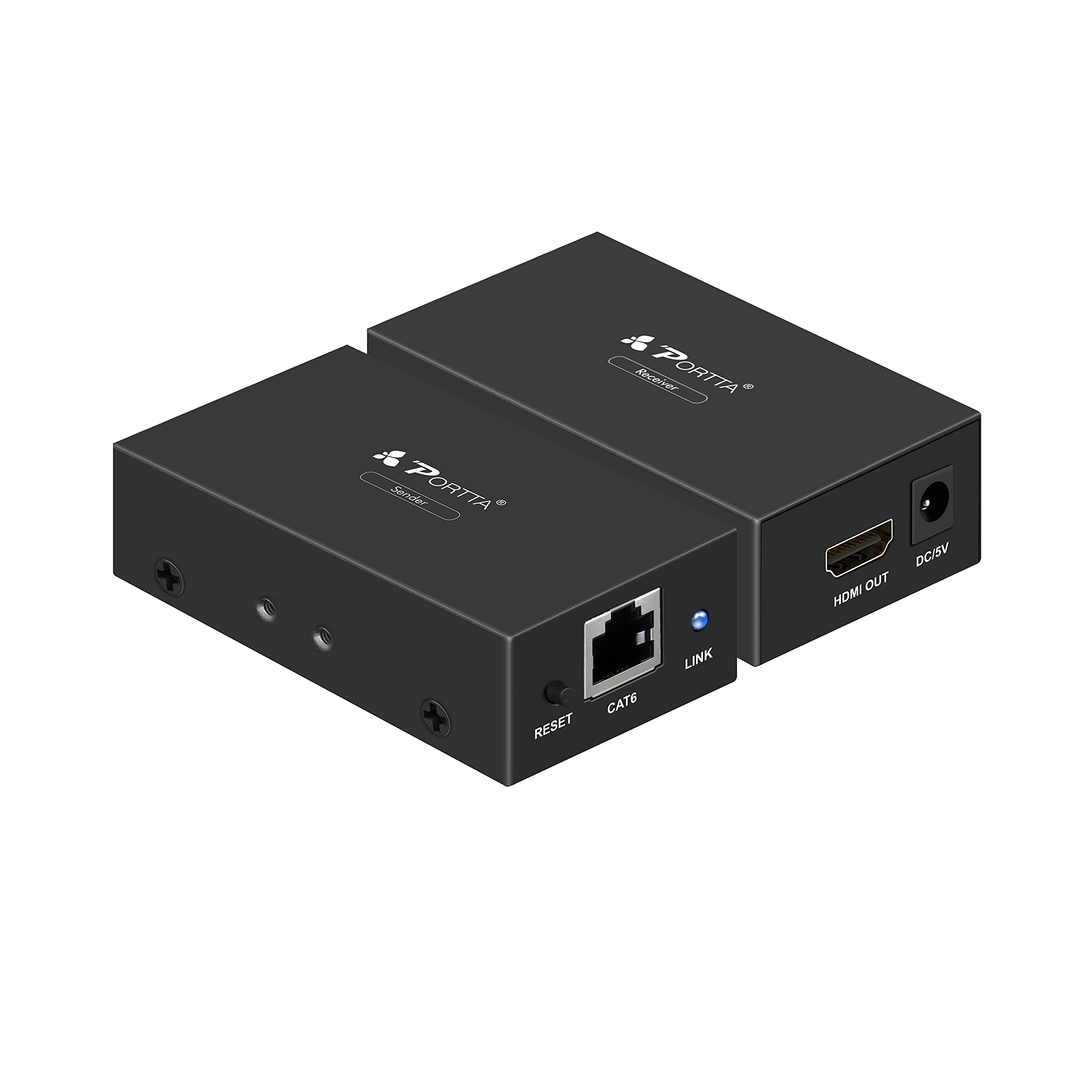Portta HDMI Extender 60m/190ft Lossless Transmission Over Single UTP CAT5e/CAT6 Cable Support Full HD 1080p and 3D for HDTV PS3 PS4 HD-DVD/DVD/Blue-Ray Player HDMI Extender 196ft