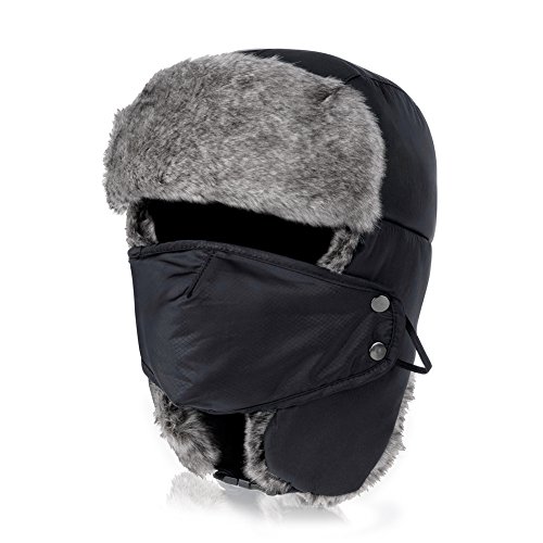 Book Cover VBIGER Trooper Trapper Hat Winter Windproof Ski Hat with Ear Flaps and Mask Warm Hunting Hats for Men Women Black