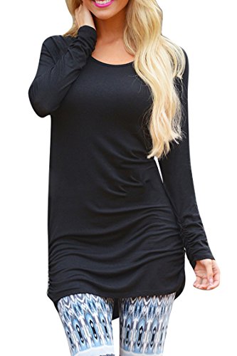 Pink Queen Women's Casual Long Sleeve Slim Ruched Tunic T-Shirt Dress