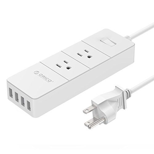 ORICO 2-Outlet Surge Protector Power Strip with 4 USB Smart Charging Port - 5ft Cord, Power Switch 1700J AC Outlet Extender for Home, Travel, Office, College Dorm Rooms - White