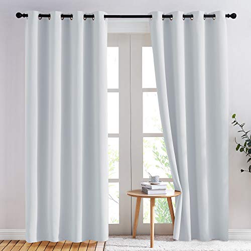 Book Cover NICETOWN Room Darkening Curtains for Living Room - Easy Care Solid Thermal Insulated Grommet Room Darkening Curtains/Panels/Drapes for Bedroom (2 Panels, 52 by 84, Greyish White)