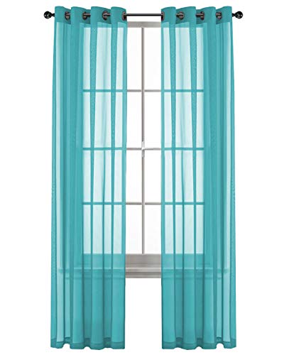 Book Cover GoodGram 2 Pack Ultra Luxurious High Woven Elegant Sheer Grommet Curtain Panels - Assorted Colors (Turquoise)