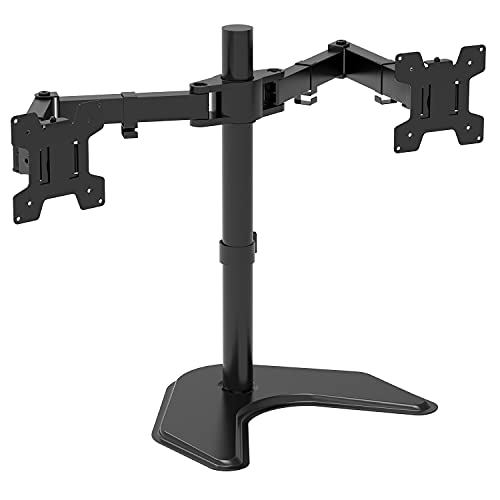 Book Cover WALI Free Standing Dual LCD Monitor Fully Adjustable Desk Mount Fits 2 Screens up to 27 inch, 22 lbs. Weight Capacity per Arm, with Grommet Base (MF002), Black