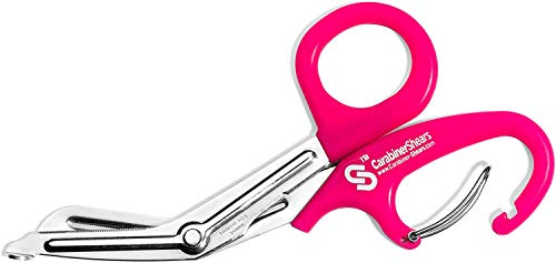 Book Cover Trauma Shears with Carabiner - Stainless Steel Bandage Scissors for Surgical, EMT, EMS, Medical, Nursing, and Veterinary Use, First Aid Supplies and Accessories, 7.5-inch, Pink