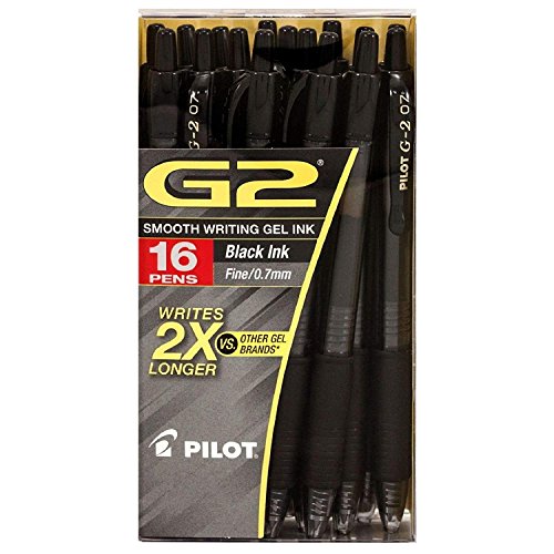 Book Cover Pilot - G2 Gel Roller Ball, Retractable, Fine, Black - 16 Pens