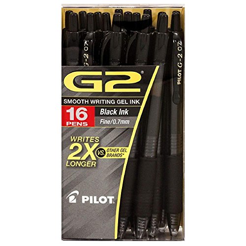 Pilot - G2 Gel Roller Ball, Retractable, Fine, Black - 16 Pens