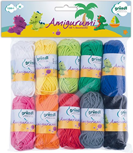 Gründl Amigurumi-Set I Fil à Tricoter, Coton, Multicolore, 19,5 x 18 x 2,6 cm