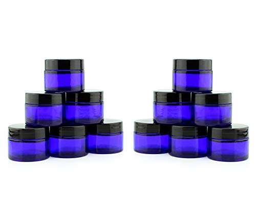 Cornucopia 1-Ounce Cobalt Glass Jars (12-Pack); Little Straight-Sided Cosmetic Containers for Aromatherapy, Balms, & Lotions, 2-Tablespoon Capacity