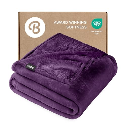 Bare Home Microplush Fleece Blanket - Ultra-Soft Twin/Twin Extra Long Blanket - Luxurious Fuzzy Warm Blanket - Cozy Lightweight Soft Blanket (Twin/Twin XL, Plum)
