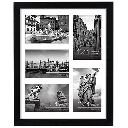 Americanflat 11x14 Collage Picture Frame in Black - Display Five 4x6 Picture with Mat and 11x14 Without Mat - Shatter Resistant Glass Horizontal and Vertical Formats for Wall