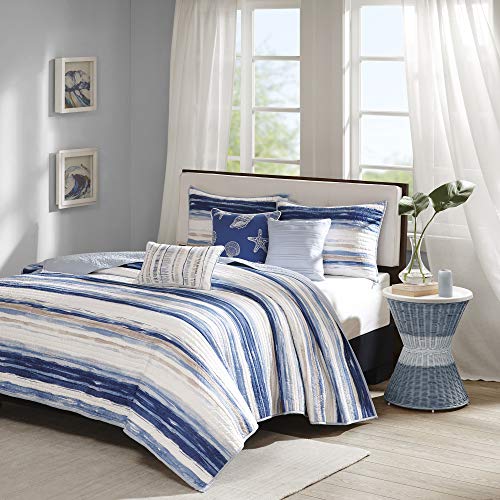 Madison Park Marina 6 Piece Quilted Coverlet Set, Blue, Cal King, King King(104"x94")