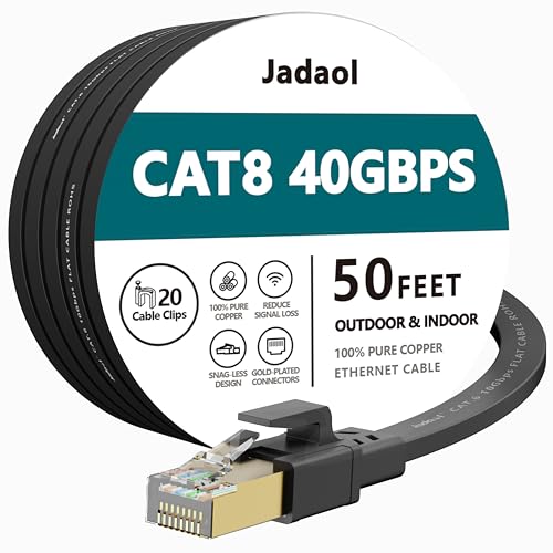 Cat 7 Ethernet Cable 50 ft Shielded, Durable Flat Internet Lan Computer patch cord, faster than Cat5e/cat6, High Speed Cat7 RJ45 Solid Network Wire for Router, Modem, Xbox, PS4, Camera, Hubs - Black
